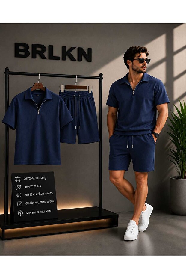 Half Zipper Ottoman Shorts Set