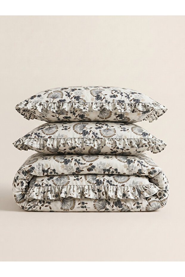 Queen Patterned Ruffled Duvet Cover Set Double / Without Sheets - 5