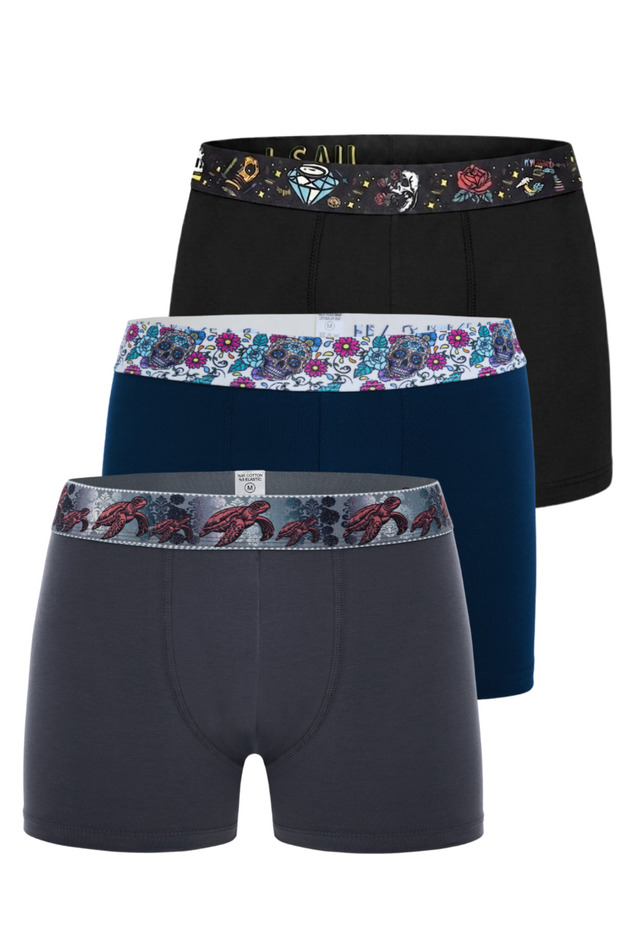 Cotton Lycra Flexible Fabric Printed Colorful Patterned Set of 3 Men's Boxers