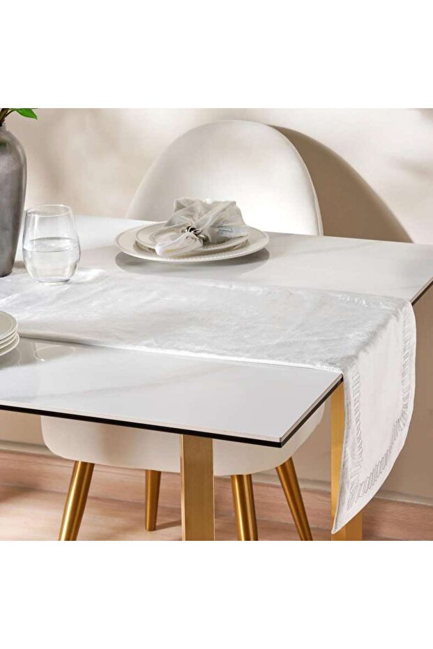 Celestia Foil Printed Table Runner 33x180cm - Silver