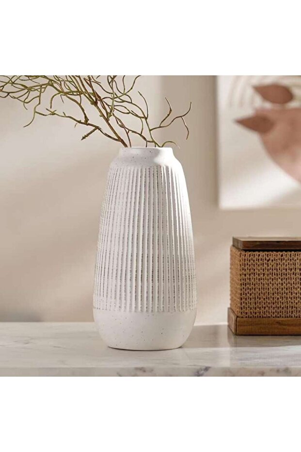 Reynolds Ceramic Ribbed Decor Vase 13x13x25.3cm - White
