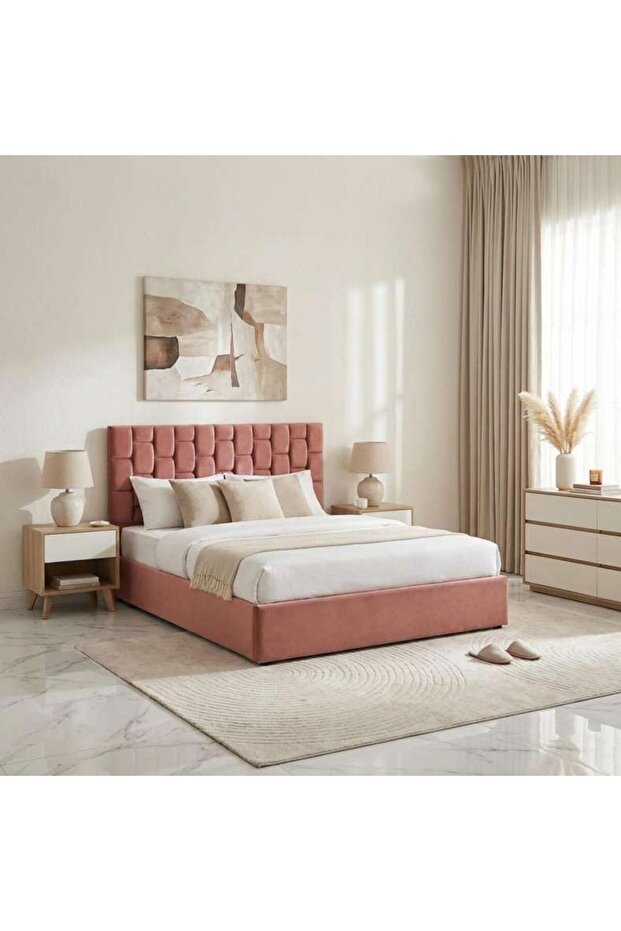 DIANA QUEEN BED VELVET PINK 160X200 CM