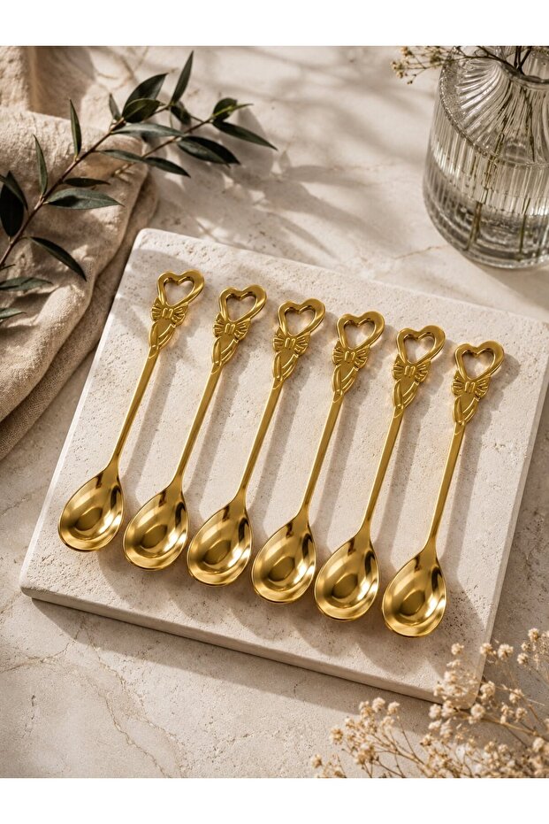 Set of 6 Elegance Series Tea & Coffee Spoons Gold Love Model
