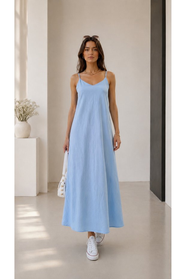 Wear and Go Aerobin Long Dress with Blue Strap Draped Summer