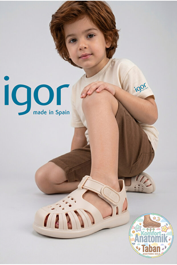حذاء صندل كريمي للأطفال والرضع S10271 TOBBY SOLID