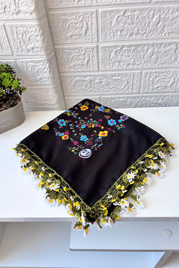 Handcrafted Daisy Embroidered Scarf Cheesecloth Gift Dowry