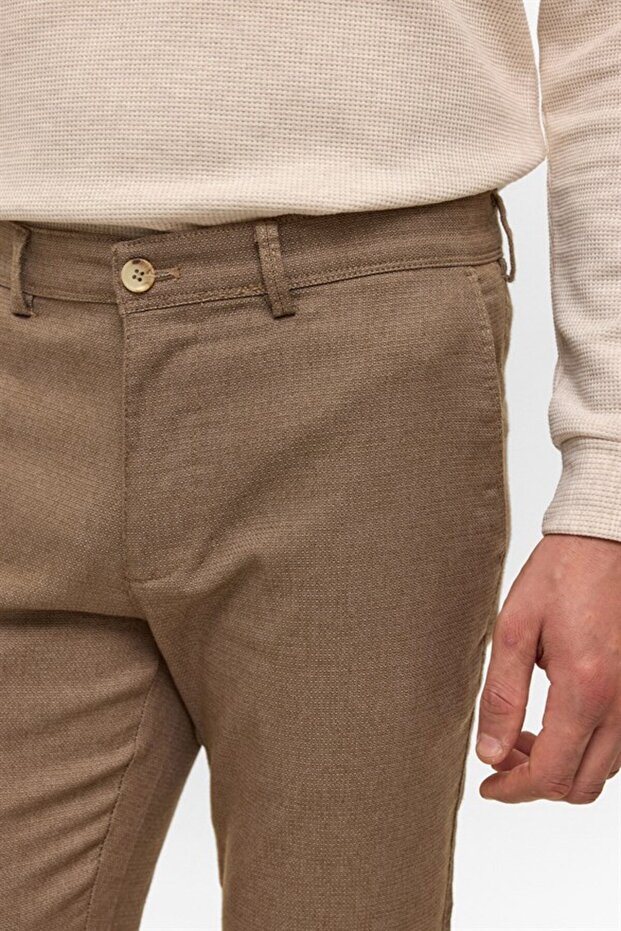 Bej Slim Armürlü Pantolon - 4