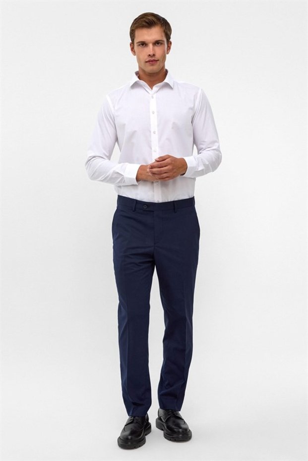 Navy Blue Regular Straight Regular Waist Standard Classic Trousers