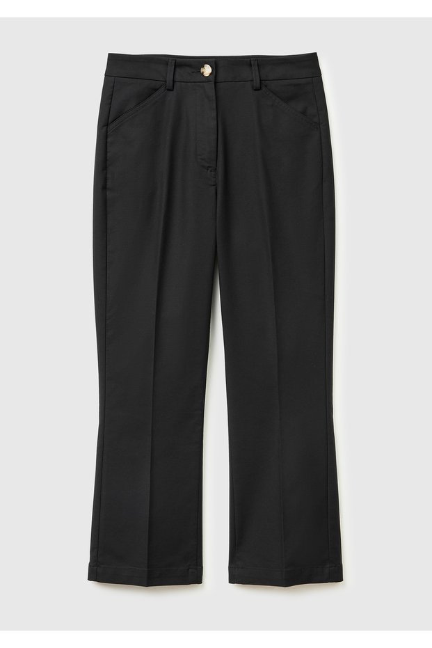 Women's black cotton blend wide leg pants with pockets