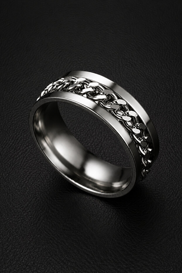 Unisex Stainless Steel Ring Rotatable Titanium Chain Anti-stress Ring