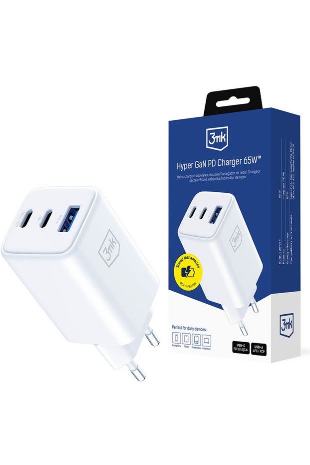 USB-A, USB-C, GaN, 65W - Alb