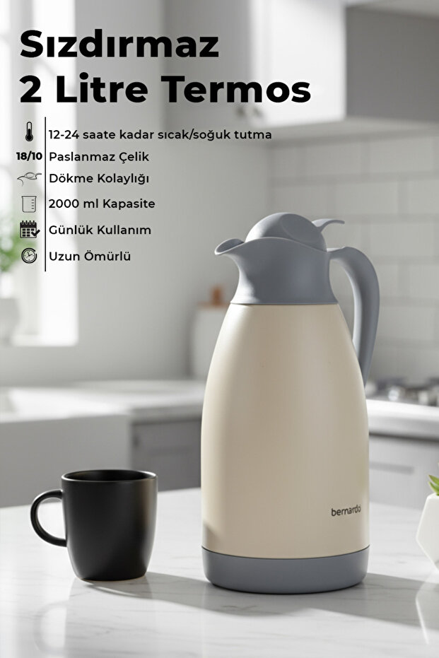 Grandio Stainless Steel Thermos Cream 2 Liters