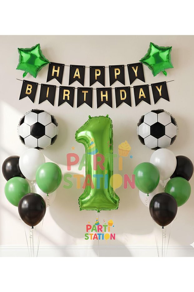 Football Match Concept Green Number 1 Year Old Balloon Football Concept Green Party Birthday Balloon Set