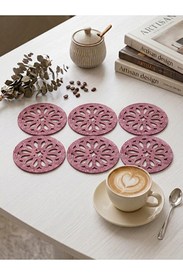 Pink 6-Piece Round Coasters 10X10Cm
