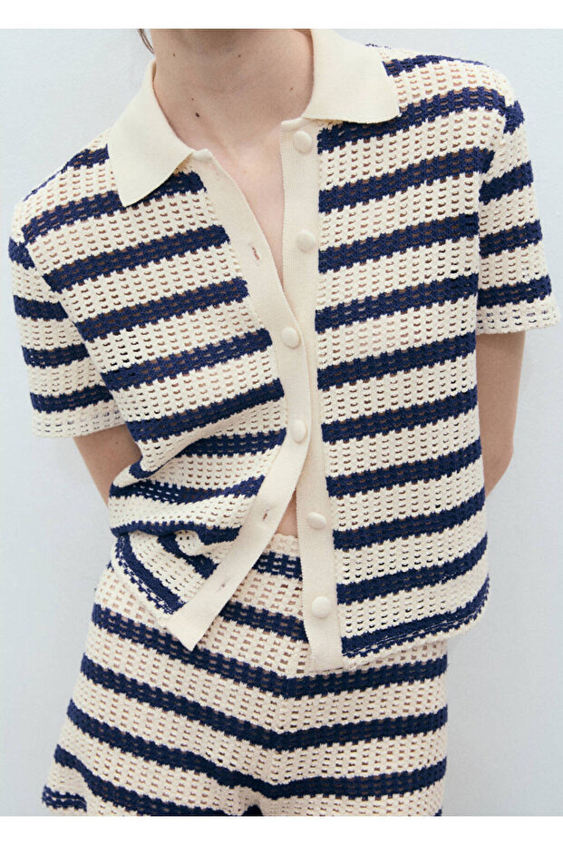 Short-Sleeved Striped Cardigan