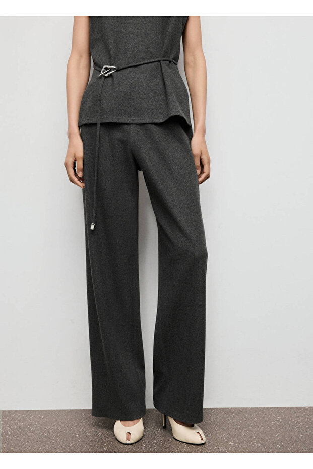 Straight-cut trousers with lace-up waistband