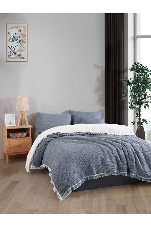 4 Layers Muslin Bedspread, Sofa Cover, Blanket, TV Blanket Double 220 x 240 Cm
