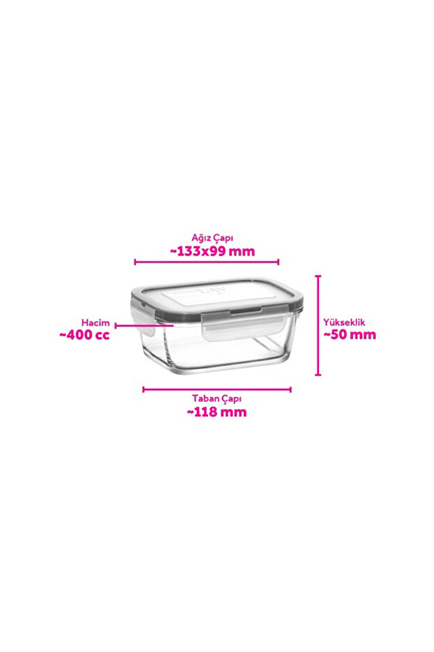 Fresco Glass Storage Container Single Small Size 400 ml Rectangular Gray Lockable Lid - 3
