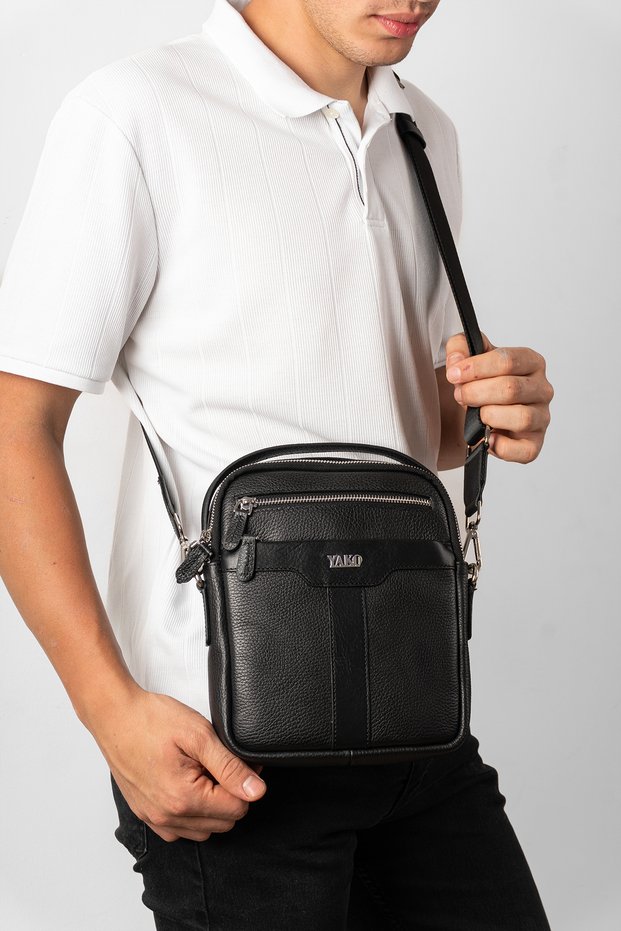 Genuine Leather Men's Shoulder and Hand Bag with Strap