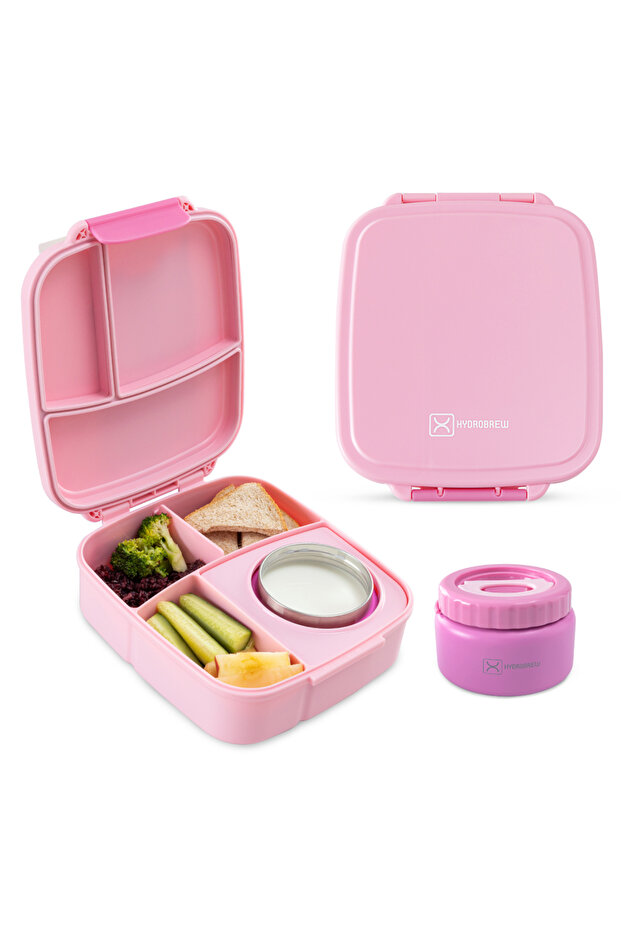 Mega Flex Bento Lunch Box 1864ml, Leakproof Lunch Container with Integrated 250ml Insulated Food Jar- Rose Silk
