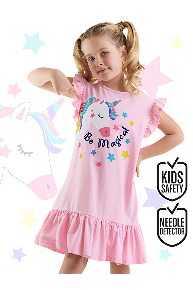 Unicorn Magic Girls Pink Ruffle Summer Dress