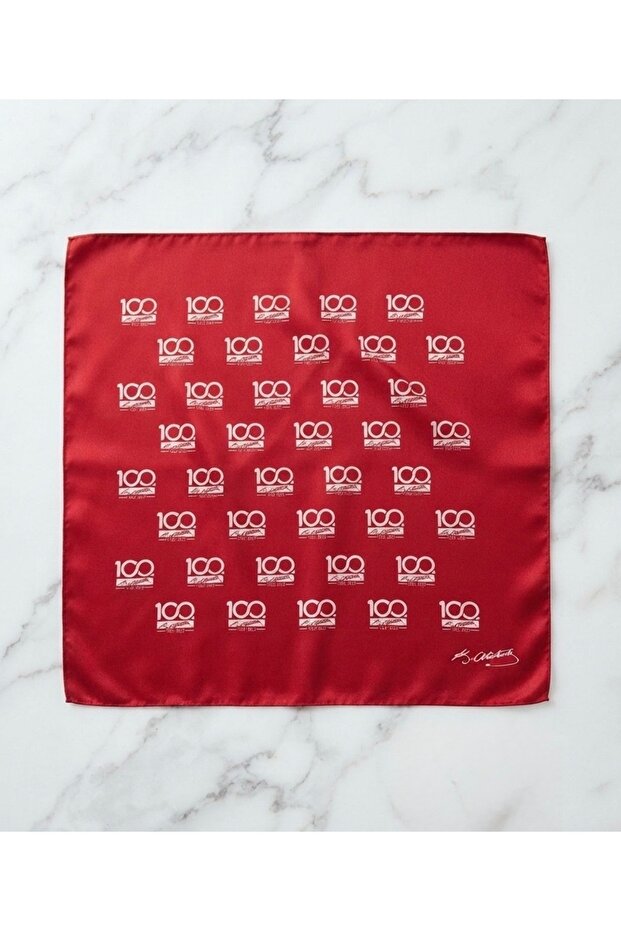 Cotton 100. Year Atatürk Signed Red Bandana Scarf 23 April 19 May