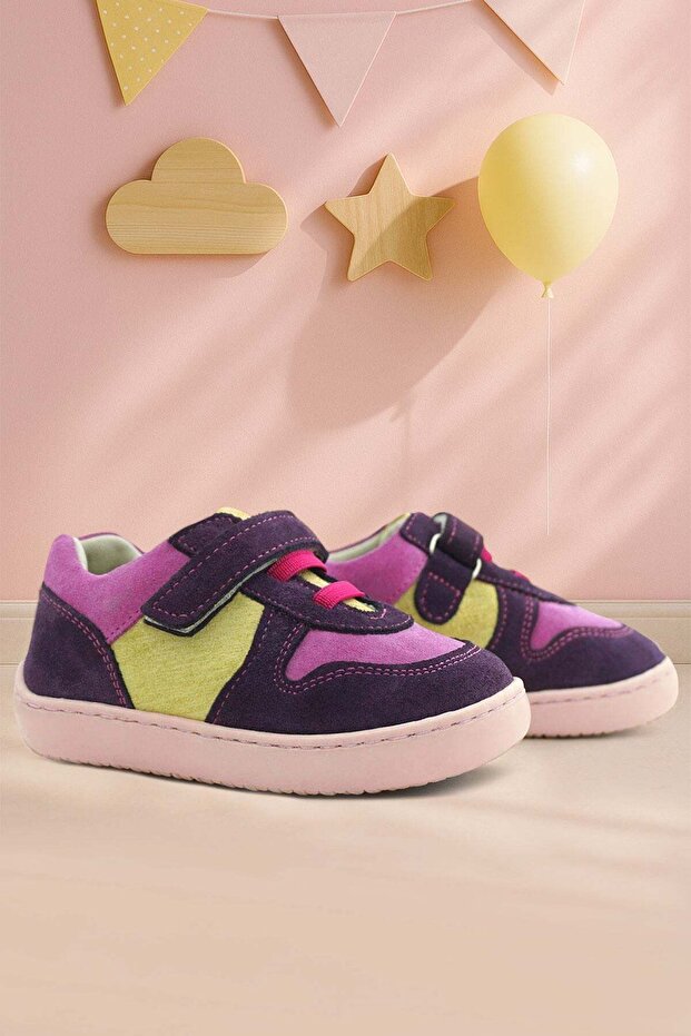 Bob Genuine Leather Purple Pink Barefoot Velcro Elastic Baby Sneaker Shoes