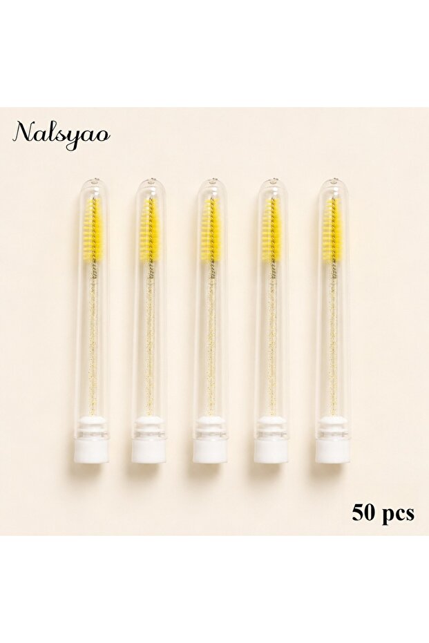 A35-50pcs Yellow Z Lash Brush Applicators Makeup Tools 50Pcs Eyelash Brush Tubes With Crystal Lash M