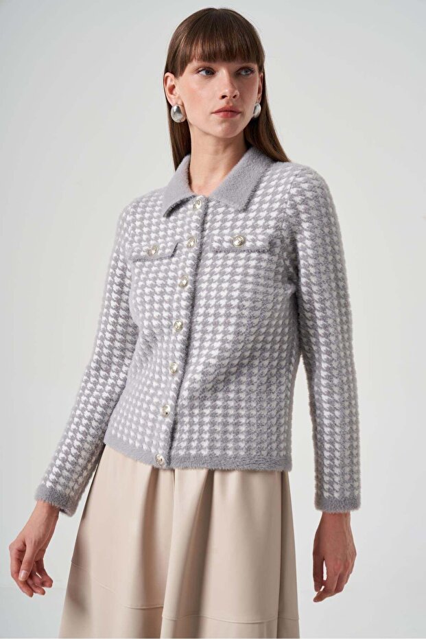 Houndstooth Cardigan 7007 Gray