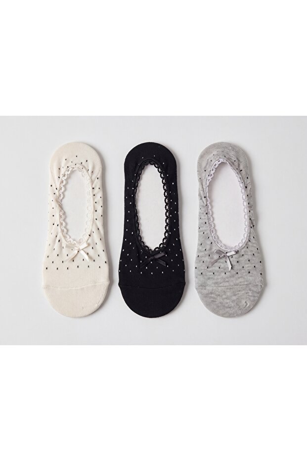Women's Flat Socks with Lace Bow Detail, 3 Pairs