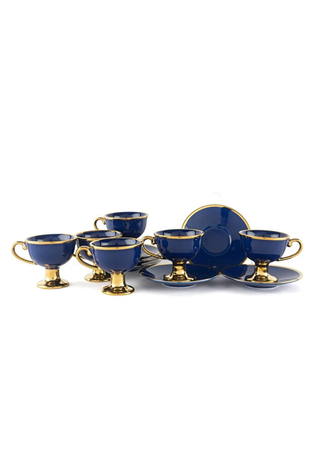 6-Person Navy Blue Gold Victory Coffee Cup Set 90Cc