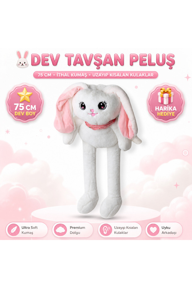 Imported Fabric, Stretchable and Retractable, Cute Plush Rabbit with Ears and Feet, Sleep Companion, Large Size 75 cm