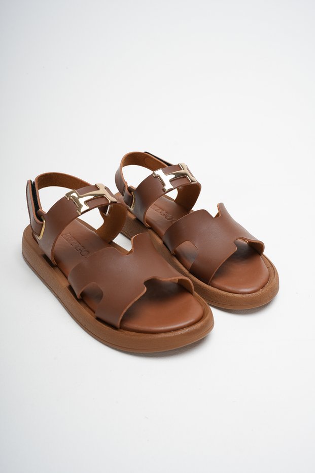Women's Comfortable Daily Sandals with Tan Gold Accessories and Comfortable Soles
