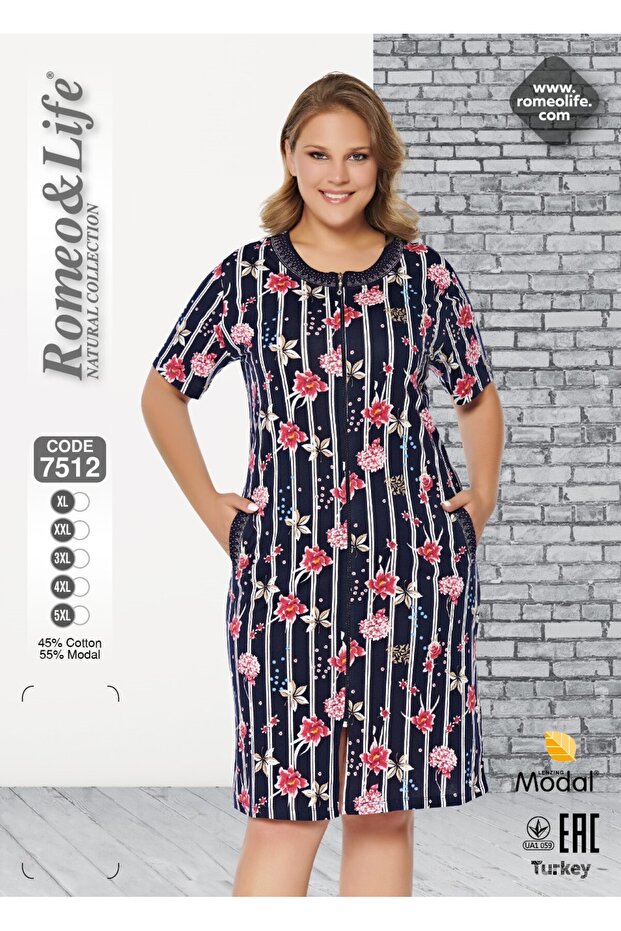 Women's Plus Size Cotton in Modal Fabric Patterned Dress 7512