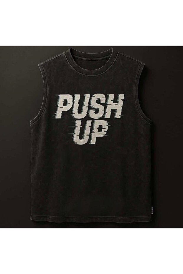 Black Men's Cotton Training Sports Tank Top Oversize Washable Push up Printed Sleeveless T-Shirt