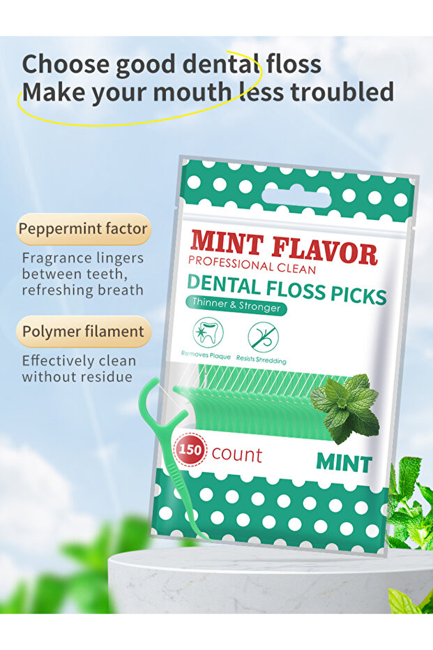 150pcs 300/150/50pcs Mint Floss Stick - Disposable Floss Cleaning Stick - Toothpick to Remove Plaque