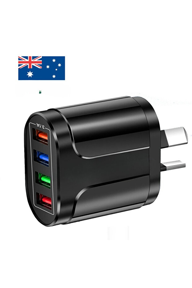 AU Plug Black USB Fast Charger AU Plug Quick Charger Mobile 3.1A Multiple 4 Ports USB Travel Adapter