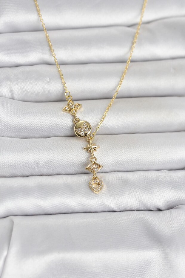 316L Steel Gold Color Zircon Stone Y Women's Necklace