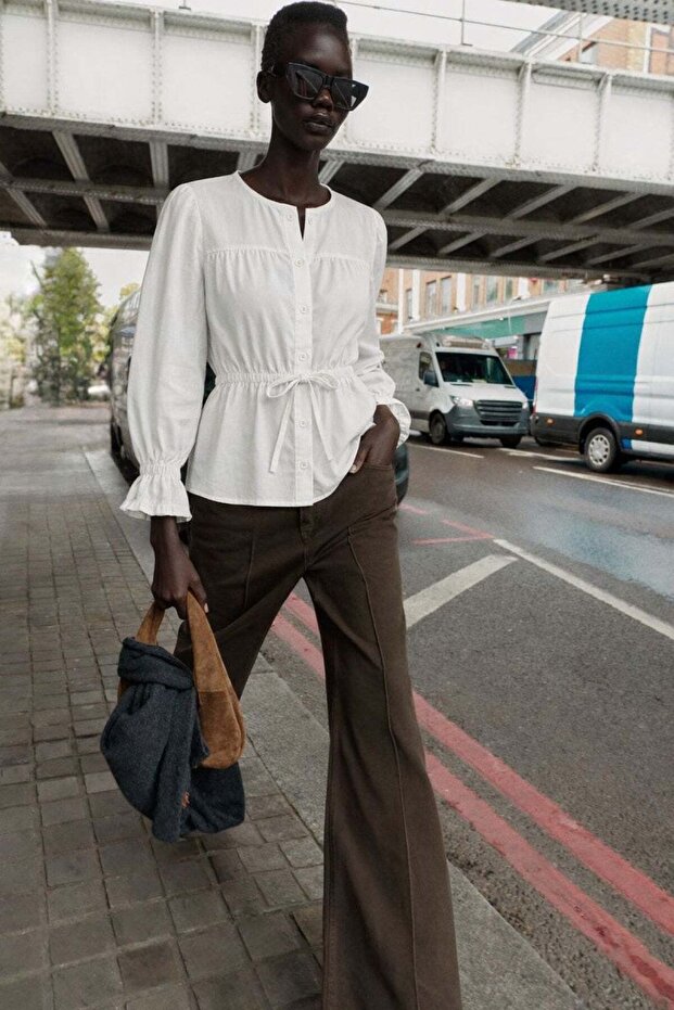 Sleeve Rib Detail Tie-Up Shirt