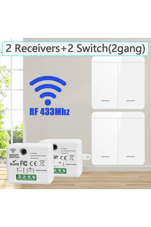 2Receiver 2Switch Wireless Smart Switch Light 433MHz 1/2/3 Gang 86 Wall Panel Switch Remote Control