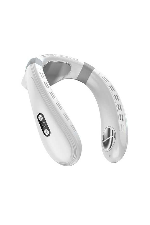 White New Portable Neck Fan 5200mAh Neck Air Conditioner Rechargeable Semiconductor Cooling Fan Out