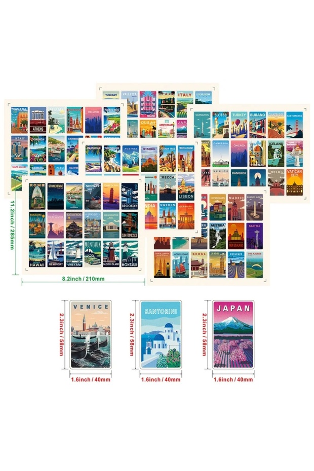 108Pcs 108Pcs Travel Around The World Scenery Series Stickers DIY Decal Travel To Paris Berlin Japan