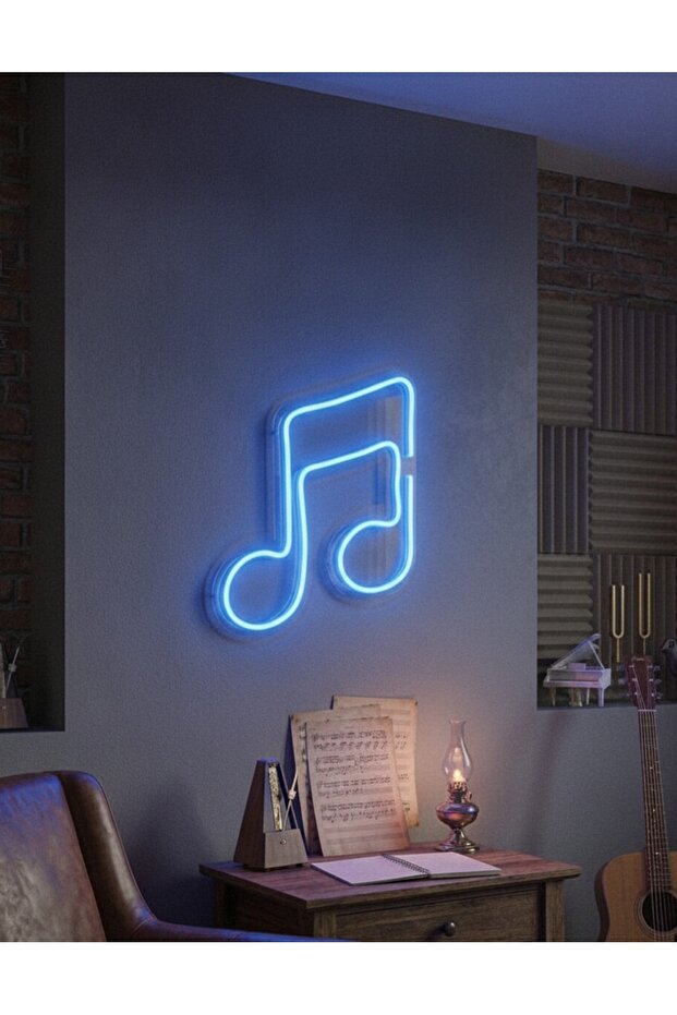 Mavi Müzik Notası LED Neon Tablo | Aydınlatmalı Müzik Temalı Duvar Dekoru - 1