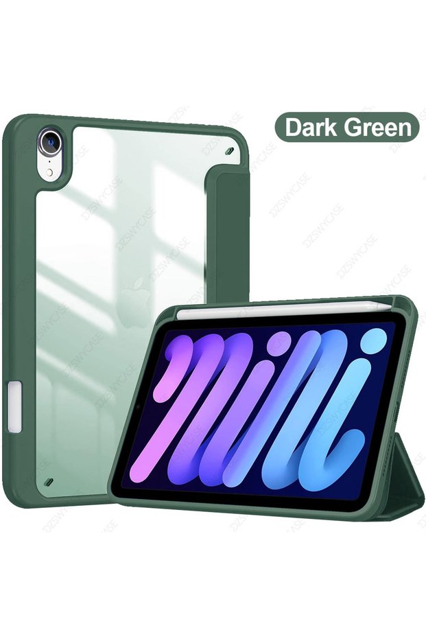 Dark Green Case For iPad Mini 7 Case A17 Pro 2024/iPad Mini 6 Case 2021 8.3 Inch with Pencil Holder,