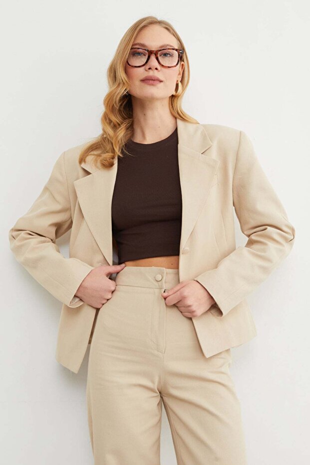 Fleto Single Button Slim Fit Jacket with Pockets