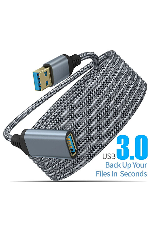 كابل تمديد USB 3.0 ذكر إلى أنثى مجدول من النايلون الرمادي بطول 3 متر، سرعة نقل بيانات عالية 5 جيجابت في الثانية، مزامنة مستقرة