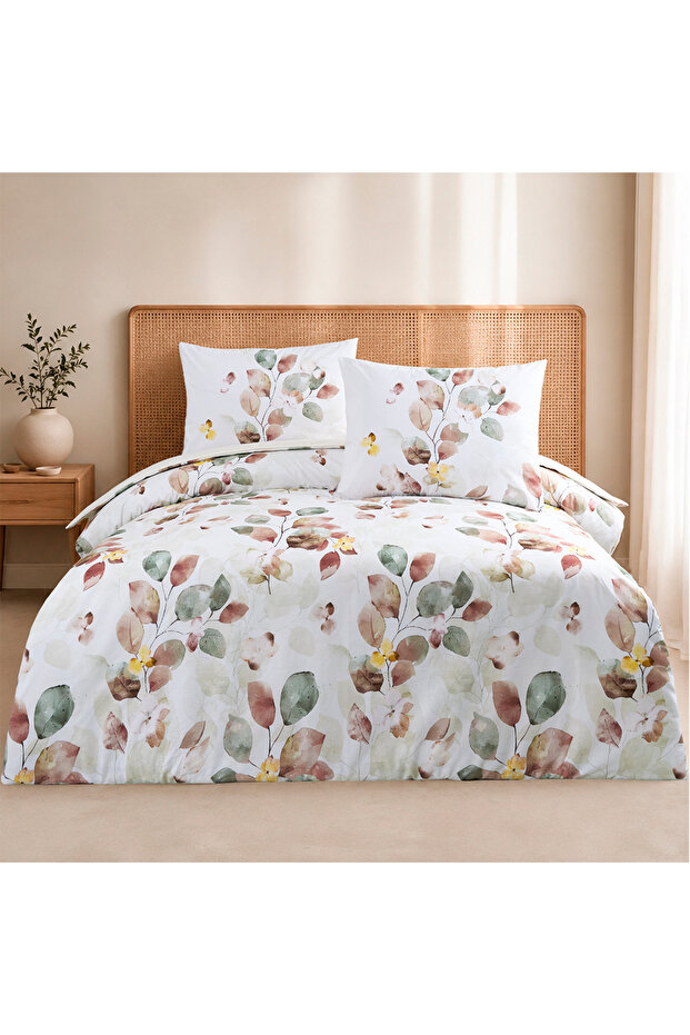 Eylül Single 100% Cotton Ranforce Duvet Cover Set Beige 57 Thread (3 Pieces) 160X220 Beige