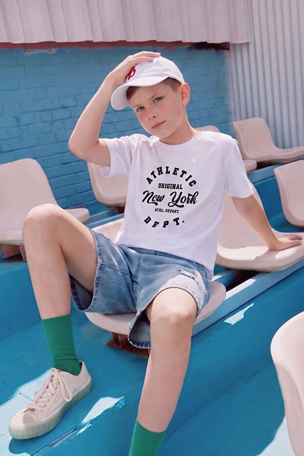 100% Cotton Athletic Text Printed Boys' T-Shirt