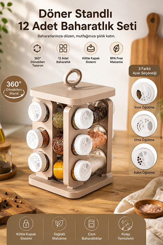 1078-1 Glass 12-Piece Spice Jar Set with Flip Lid and Stand, Storage Container Set with Labels (105 ml)