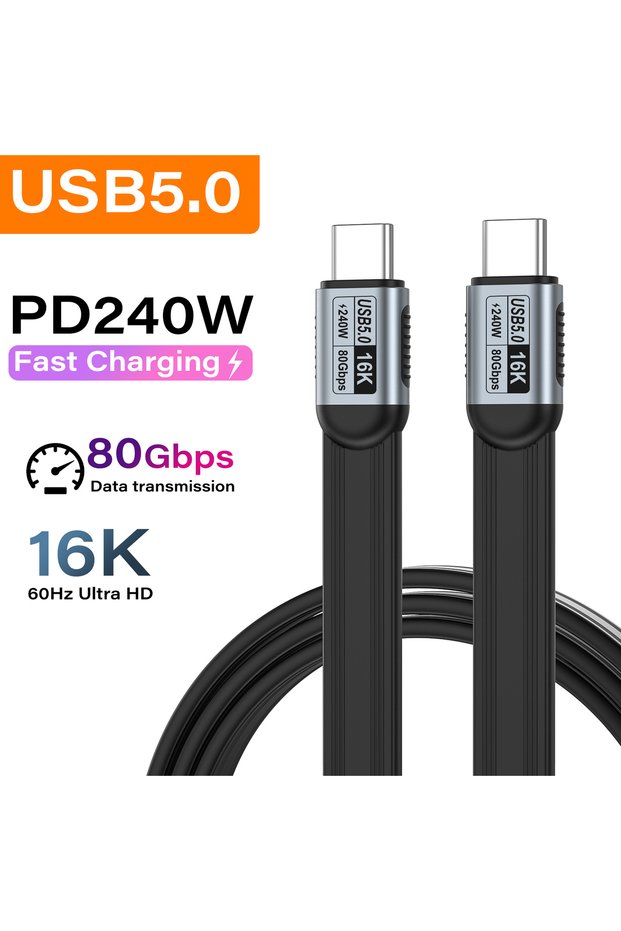 1m 16K 80G PD240W PD240W USB 5.0 Type C to Type C Cable 80Gbps ThunderBolt 5 USB-C Data Cord 16K@60H
